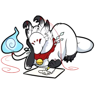 🎨 créature, dessin, fil rouge, stylo, papier, fantôme, cloche, renard whatsapp sticker