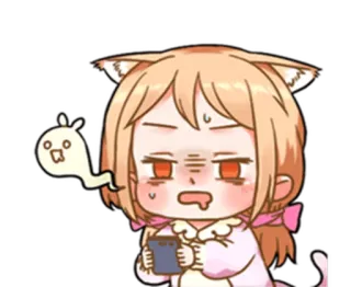 🥴 Anime, Chibi, Ragazza gatto, Scioccato, Sudore, Fantasma, Cartone animato whatsapp sticker