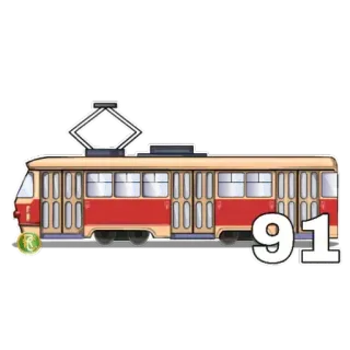 9️⃣ 91 tranvía, transporte público, transporte, ciudad, vehículo, urbano telegram sticker