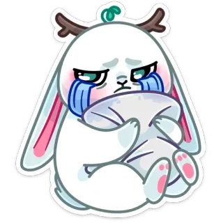 😭 triste, chorando, coelho, fofo, almofada, coelho branco, lágrimas, emocional telegram sticker