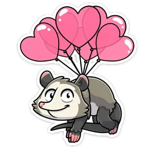 ❤️ zarigüeya, globos corazón, dibujos animados, animal, lindo telegram sticker