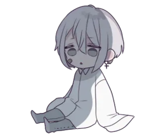 🍙 Anime, Traurig, Chibi, Charakter, Grau, Süß, Cartoon telegram sticker