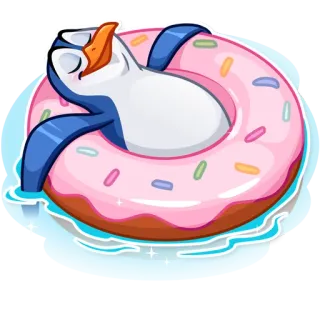 😌 Pinguin, Donut, Schwimmreifen, süß, Sommer, entspannend, Schwimmen, Cartoon telegram sticker