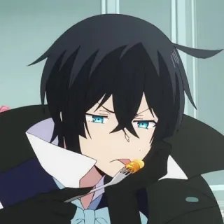 💎 animé, manger, cheveux noirs, yeux bleus telegram sticker