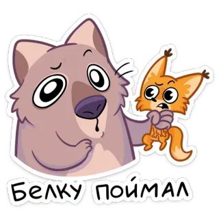 😮 Белку поймал animal, desenho animado, raposa, lobo, capturado, fofo telegram sticker