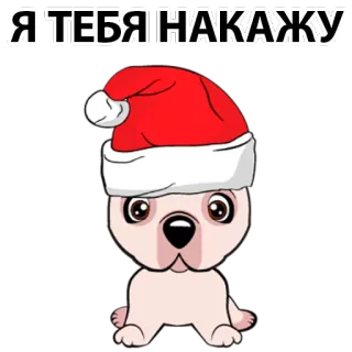 🧐 Я ТЕБЯ НАКАЖУ dog, santa hat, christmas, cute, russian, text, cartoon telegram sticker