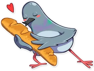 😘 paloma, pájaro, baguette, amor, corazón, lindo, sticker telegram sticker