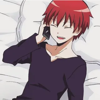 😂 Karma Akabane Assassination Classroom anime, red hair, cartoon, boy, smile, Karma, Akabane telegram sticker