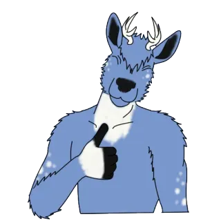 👍 Furry, Cerf, Animal, Pouce levé, Mignon, Sticker, Bleu, Anthro telegram sticker