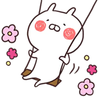 😙 可爱, 兔子, 秋千, 卡哇伊, 卡通, 动物, 花 telegram sticker