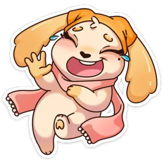 👋 собака, счастливый, мультфильм, стикер, милый, смеющийся, шарф whatsapp sticker
