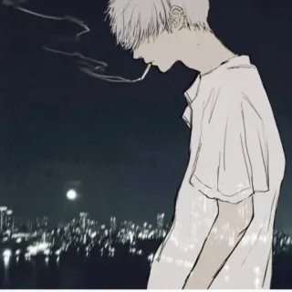🚬 Anime, Hút thuốc, Thuốc lá, Đêm, Thành phố, Bản vẽ whatsapp sticker