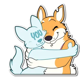 🤗 YOU pies, szczeniak, słodki, zwierzę, przyjaźń, uścisk, kreskówka telegram sticker