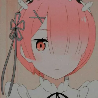 🍡 Ram Re:Zero Anime, Re Zero, Ram, Kawaii, Waifu, Rambut pink whatsapp sticker