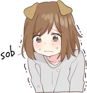 😢 sob anime, chica, llorando, orejas de perro, triste, sollozo telegram sticker
