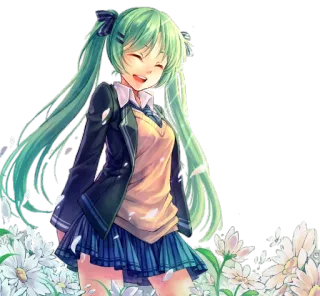 😀 Hatsune Miku 애니메이션, 소녀, 교복, 보컬로이드, 귀여운 whatsapp sticker