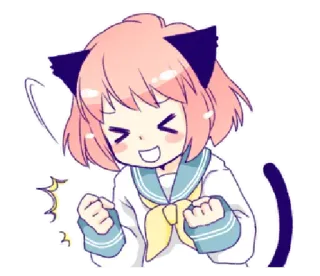 😆 Anime, Orecchie da gatto, Felice, Eccitato, Carino, Cartone animato, Kawaii whatsapp sticker