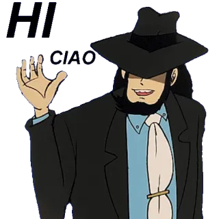 👋 Daisuke Jigen Lupin the 3rd HI, BABE Daisuke Jigen, Anime, Lupin der Dritte, Hut, Anzug telegram sticker