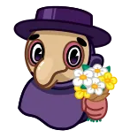 💐 мультфильм, персонаж, цветы, букет, фиолетовая шляпа telegram sticker