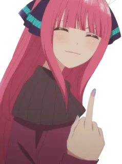 🖕 anime, gadis, jari tengah, menyinggung, gestur, rambut pink whatsapp sticker