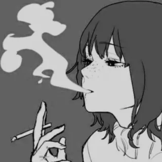 🚬 Hút thuốc, Thuốc lá, Khói, Thuốc lá, Cô gái, Anime, Nhân vật, Bản vẽ whatsapp sticker