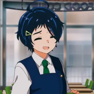 🐣 anime, desenho animado, pessoa, sorrindo, cabelo azul, fofo, jovem telegram sticker