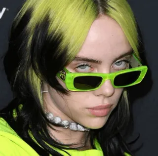 🌊 Billie Eilish Billie Eilish, นักร้อง, คนดัง, ป๊อปสตาร์, ผมสีเขียว, แว่นกันแดด telegram sticker