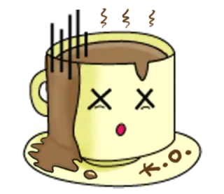 😵 k.o. caffè, tazza, ko, knockout, esausto, cartone animato, bevanda telegram sticker