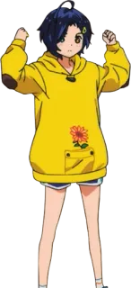 💪 アニメ, 女の子, 花, 黄色いパーカー whatsapp sticker