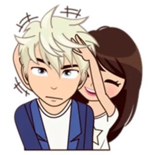 😊 desenho animado, casal, afeição, cabelo, morena, loira telegram sticker