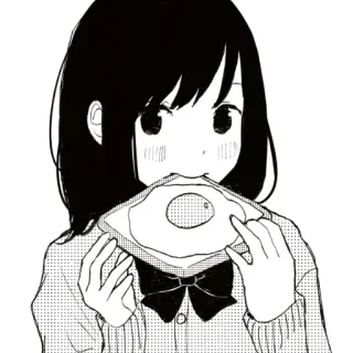 😃 chica anime, tostada, huevo, desayuno, blanco y negro telegram sticker