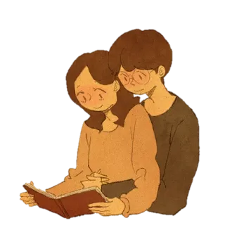 👀 pasangan, membaca, cinta, kebersamaan, kartun telegram sticker