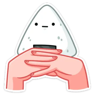 🤔 palla di riso, onigiri, cibo, cartone animato, carino, mani, personaggio telegram sticker
