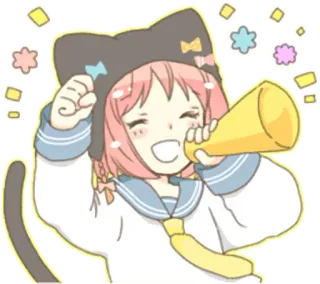 📣 Anime, Fofo, Garota, Torcendo, Kawaii, Orelhas de gato, Mega fone telegram sticker