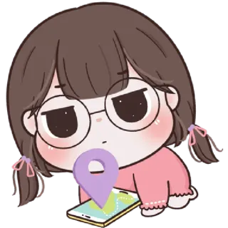 🥨 cartone animato, adesivo, ragazza, carino, puntina posizione, mappa, cellulare telegram sticker