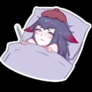 🤒 malade, fièvre, thermomètre, lit, anime, kawaii telegram sticker