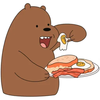 🍳 Grizzly Bear We Bare Bears orso, cartone animato, colazione, cibo, carino, We Bare Bears telegram sticker
