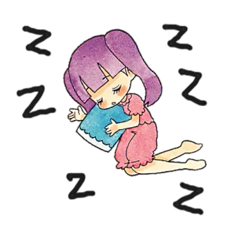 😴 verdrietig, huilen, cartoon, kind, meisje, kussen, paars haar telegram sticker