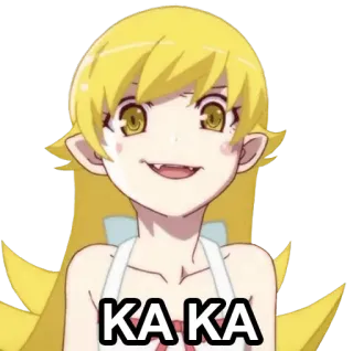 😂 KA KA 애니메이션, 캐릭터, 여자, 노란 머리, 송곳니 telegram sticker