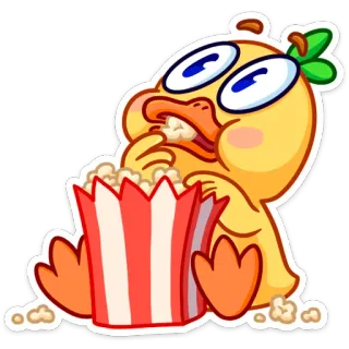 🍿 duck, popcorn, eating, cartoon, snack, movie, cute whatsapp sticker