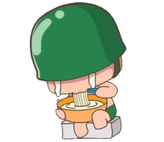 😭 nhân vật, binh lính, mũ bảo hiểm, ăn uống, mì telegram sticker