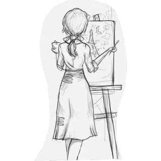 🖍 художник, картина, Эйфелева башня, Париж, эскиз, женщина telegram sticker