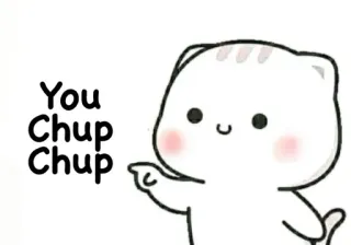 😔 You Chup Chup gato, fofo, beijo, apontando, desenho animado telegram sticker