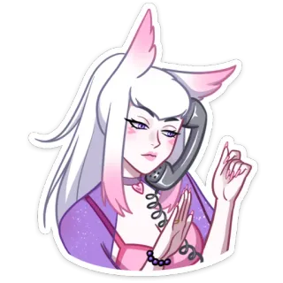 ☎️ femme, oreilles, téléphone, dessin animé, poilu, animé, personnage whatsapp sticker