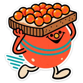 🎂 makanan, roti bakar, jeruk, karakter, kartun, retro, stiker, sarapan telegram sticker