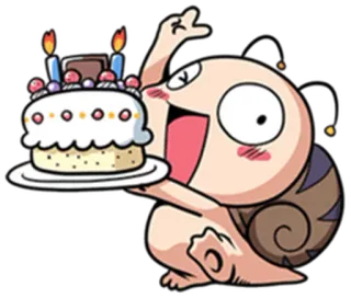 😋 kartun, siput, jari tengah, ulang tahun, kue, perayaan whatsapp sticker