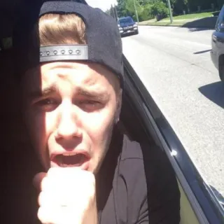 😱 Justin Bieber ジャスティン・ビーバー, 歌手, セレブ, 口を開ける, 車, ポートレート telegram sticker