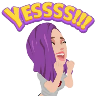 🤩 YESSSSS!!! hào hứng, vui vẻ, ăn mừng, có, phụ nữ, tóc tím telegram sticker