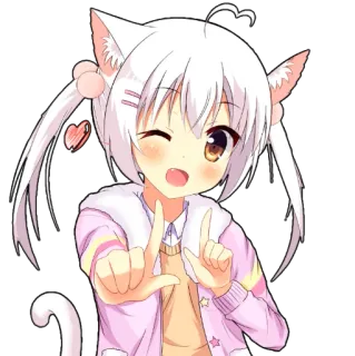 😉 anime, girl, cat ears, cute, kawaii, sticker telegram sticker
