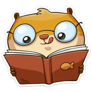 🤓 hamster, leitura, livro, óculos, desenho animado, animal, adesivo telegram sticker